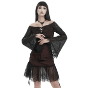 Sexy Women's Off Shoulder Lace Dress / Gothic Wine Red Splice Dresses - image 1