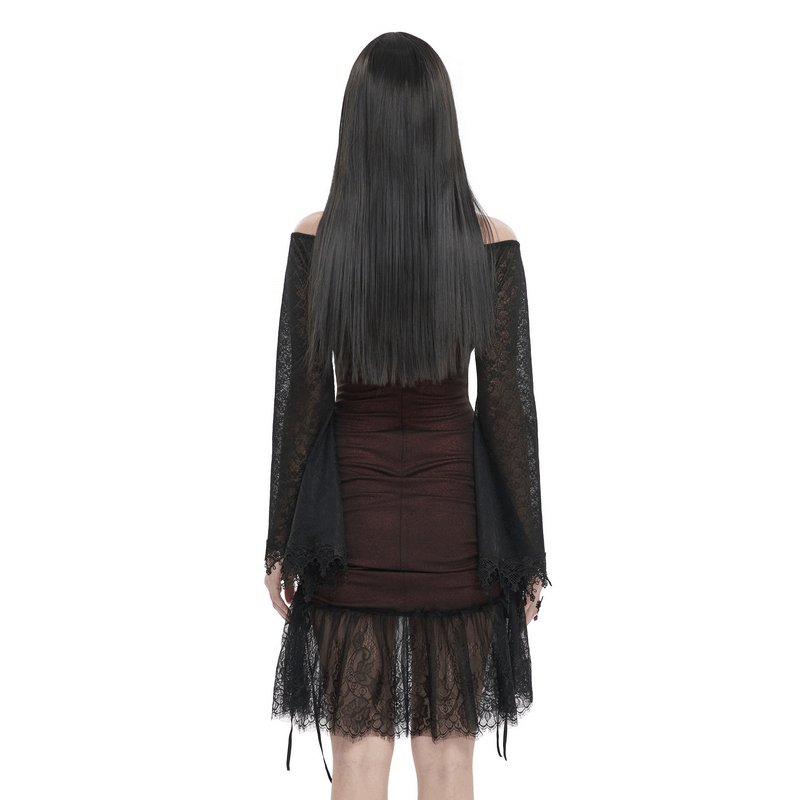 Sexy Women's Off Shoulder Lace Dress / Gothic Wine Red Splice Dresses - image 2