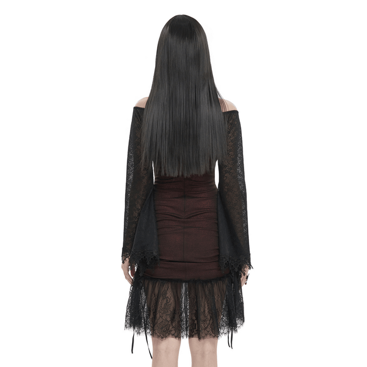 Sexy Women's Off Shoulder Lace Dress / Gothic Wine Red Splice Dresses - image 2