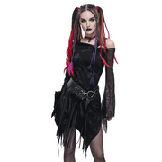 Sexy Women's Dress with Mesh Sleeve & Alternative Print / Gothic Asymmetrical Short Dress - image 1