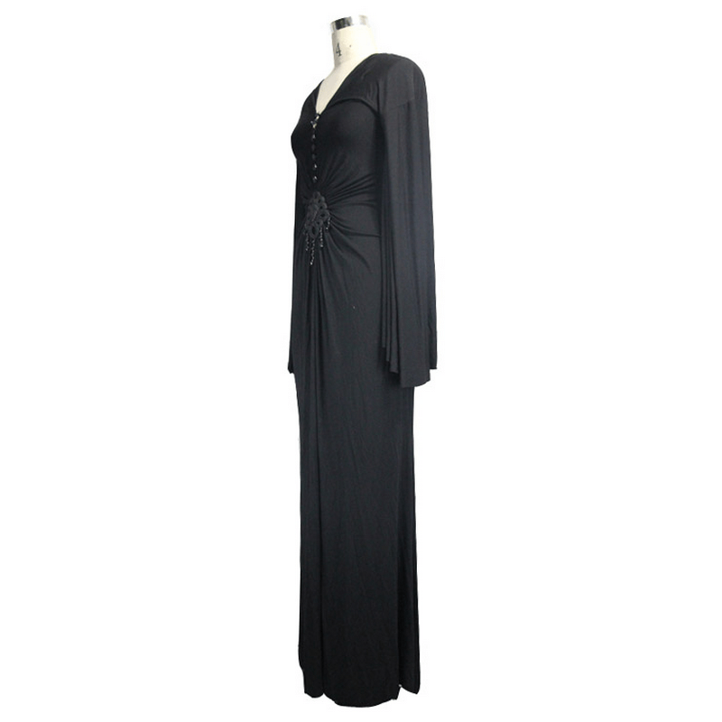 Sexy Women's Gothic Deep V-Neck Dress with Wide Sleeve / Black Ladies Long High Waist Dress - image 5