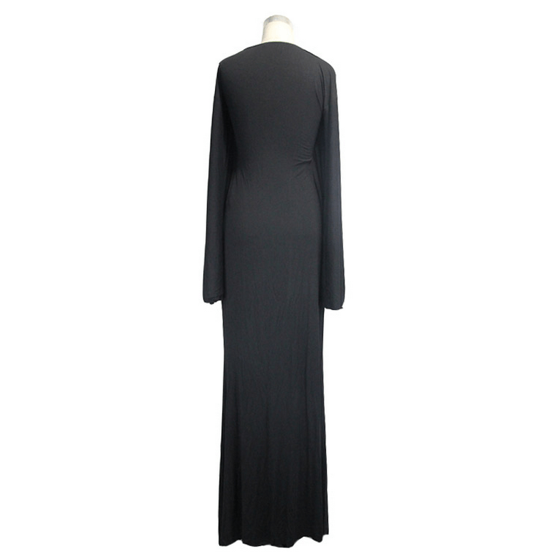 Sexy Women's Gothic Deep V-Neck Dress with Wide Sleeve / Black Ladies Long High Waist Dress - image 4
