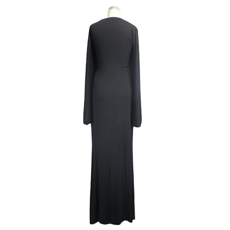 Sexy Women's Gothic Deep V-Neck Dress with Wide Sleeve / Black Ladies Long High Waist Dress - image 4