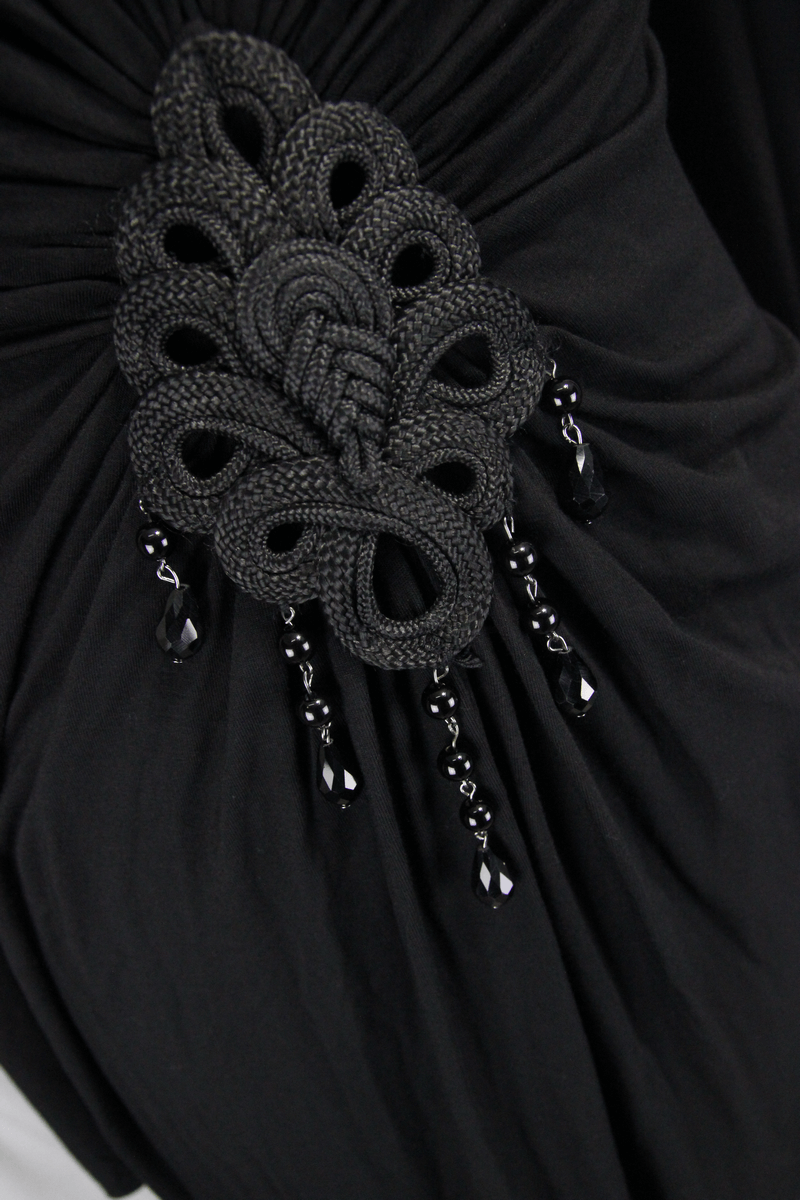 Sexy Women's Gothic Deep V-Neck Dress with Wide Sleeve / Black Ladies Long High Waist Dress - image 10