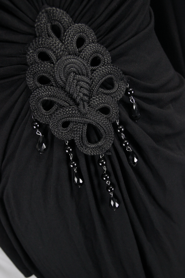 Sexy Women's Gothic Deep V-Neck Dress with Wide Sleeve / Black Ladies Long High Waist Dress - image 10