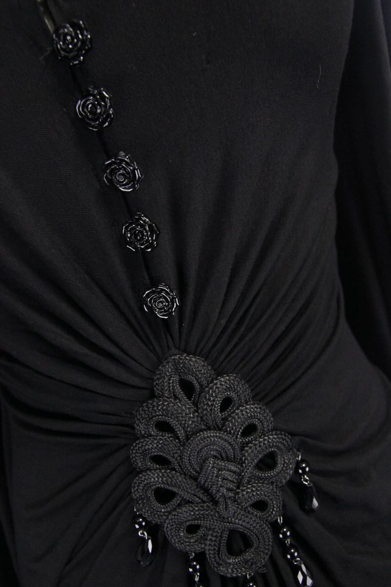Sexy Women's Gothic Deep V-Neck Dress with Wide Sleeve / Black Ladies Long High Waist Dress - image 11