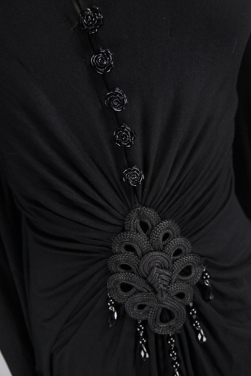 Sexy Women's Gothic Deep V-Neck Dress with Wide Sleeve / Black Ladies Long High Waist Dress - image 12