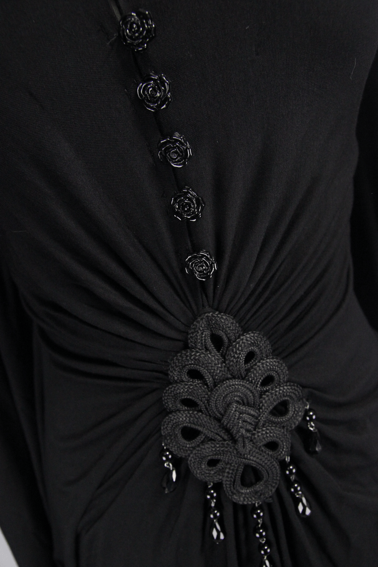 Sexy Women's Gothic Deep V-Neck Dress with Wide Sleeve / Black Ladies Long High Waist Dress - image 12