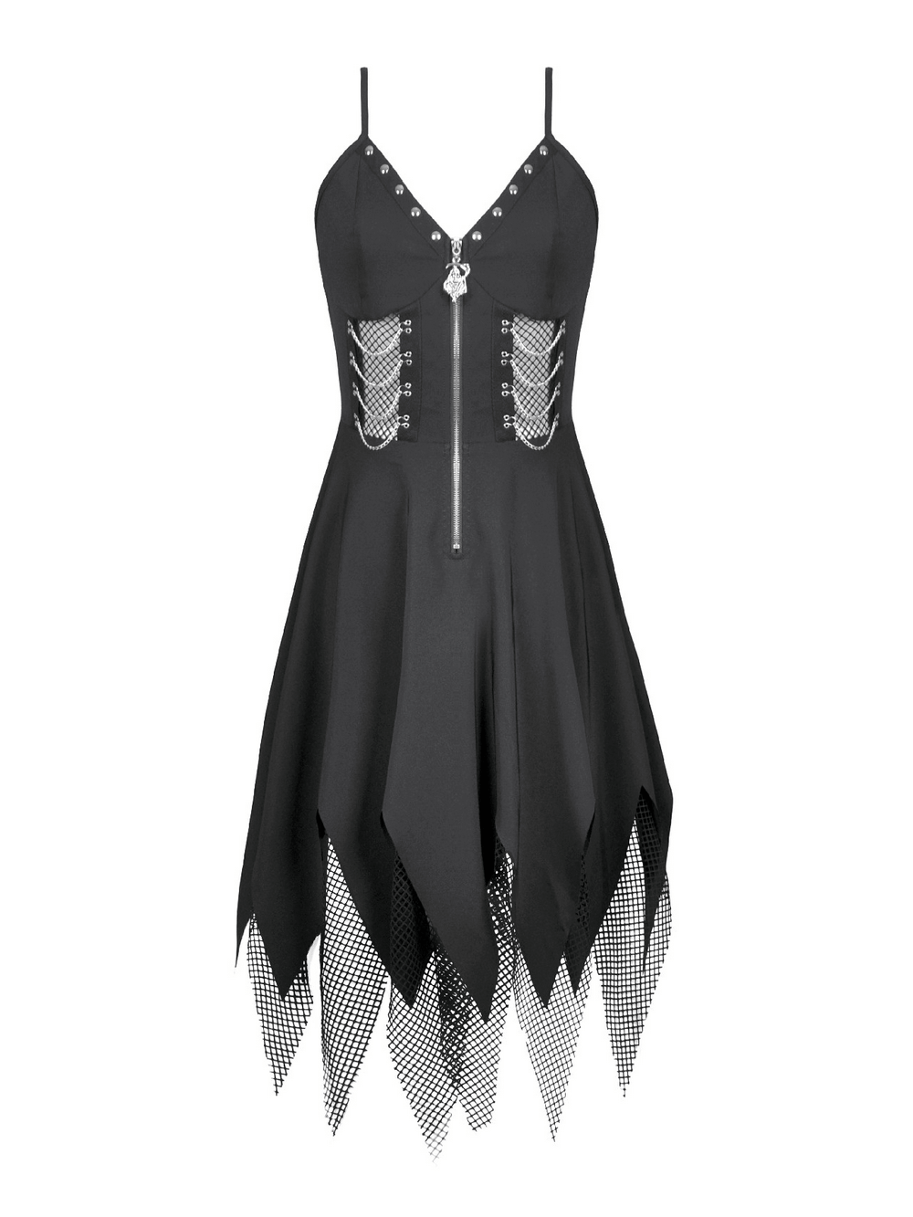 Sexy Zip Front Dress with Fishnet Jagged Hem Detail - image 4