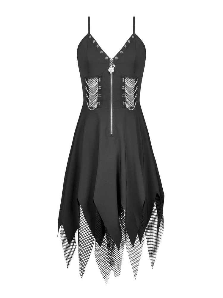 Sexy Zip Front Dress with Fishnet Jagged Hem Detail - image 4