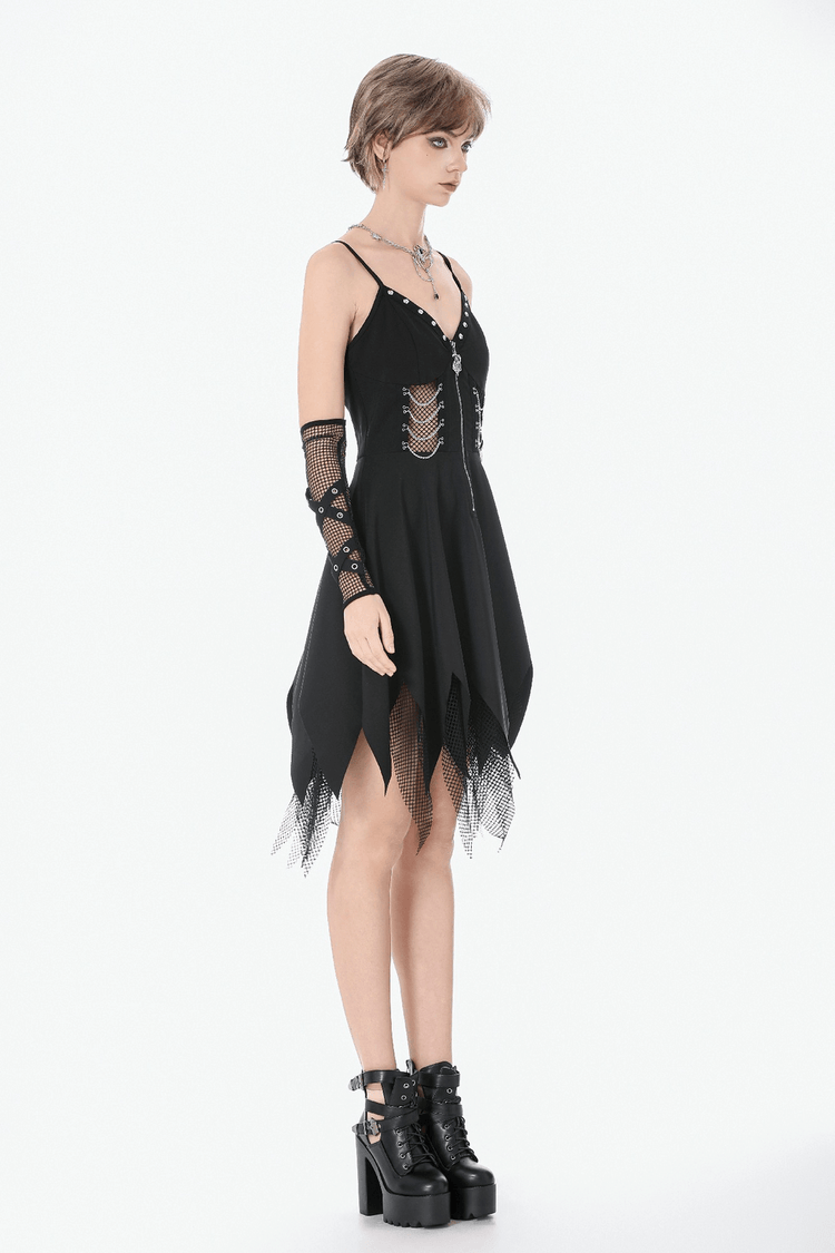 Sexy Zip Front Dress with Fishnet Jagged Hem Detail - image 12
