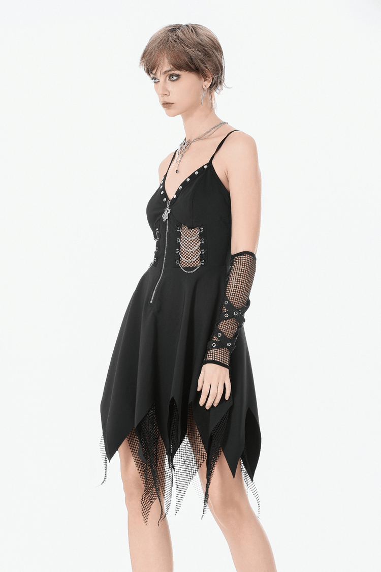 Sexy Zip Front Dress with Fishnet Jagged Hem Detail - image 10