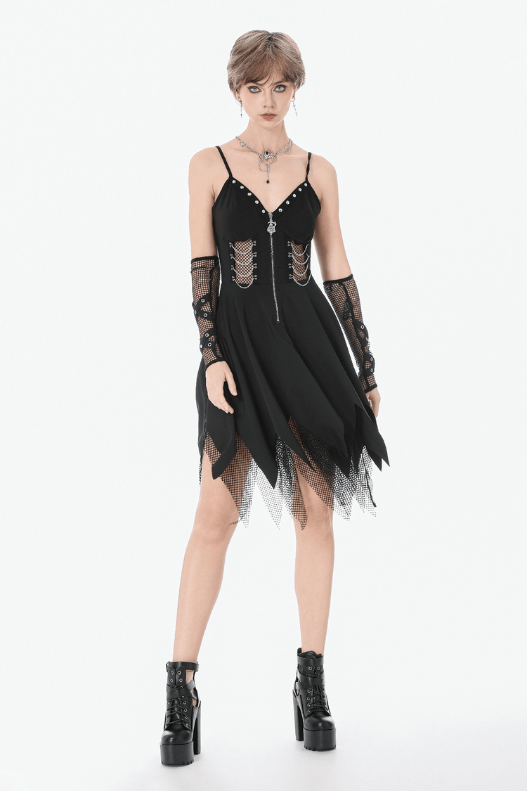 Sexy Zip Front Dress with Fishnet Jagged Hem Detail - image 11