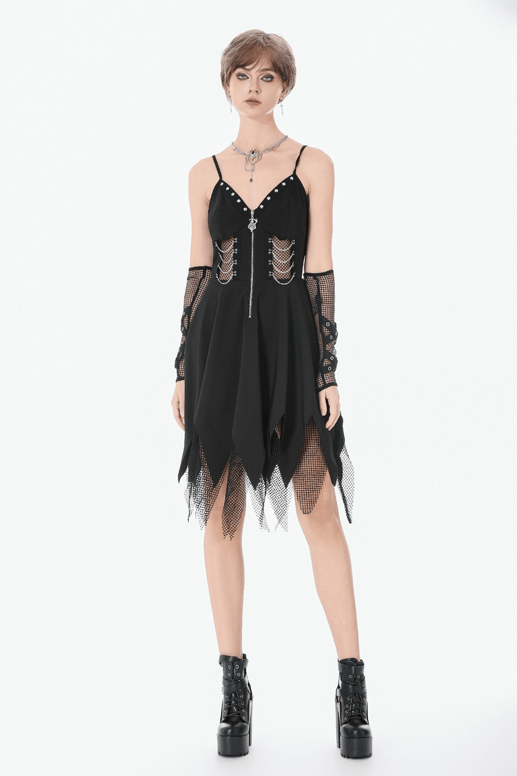 Sexy Zip Front Dress with Fishnet Jagged Hem Detail - image 13