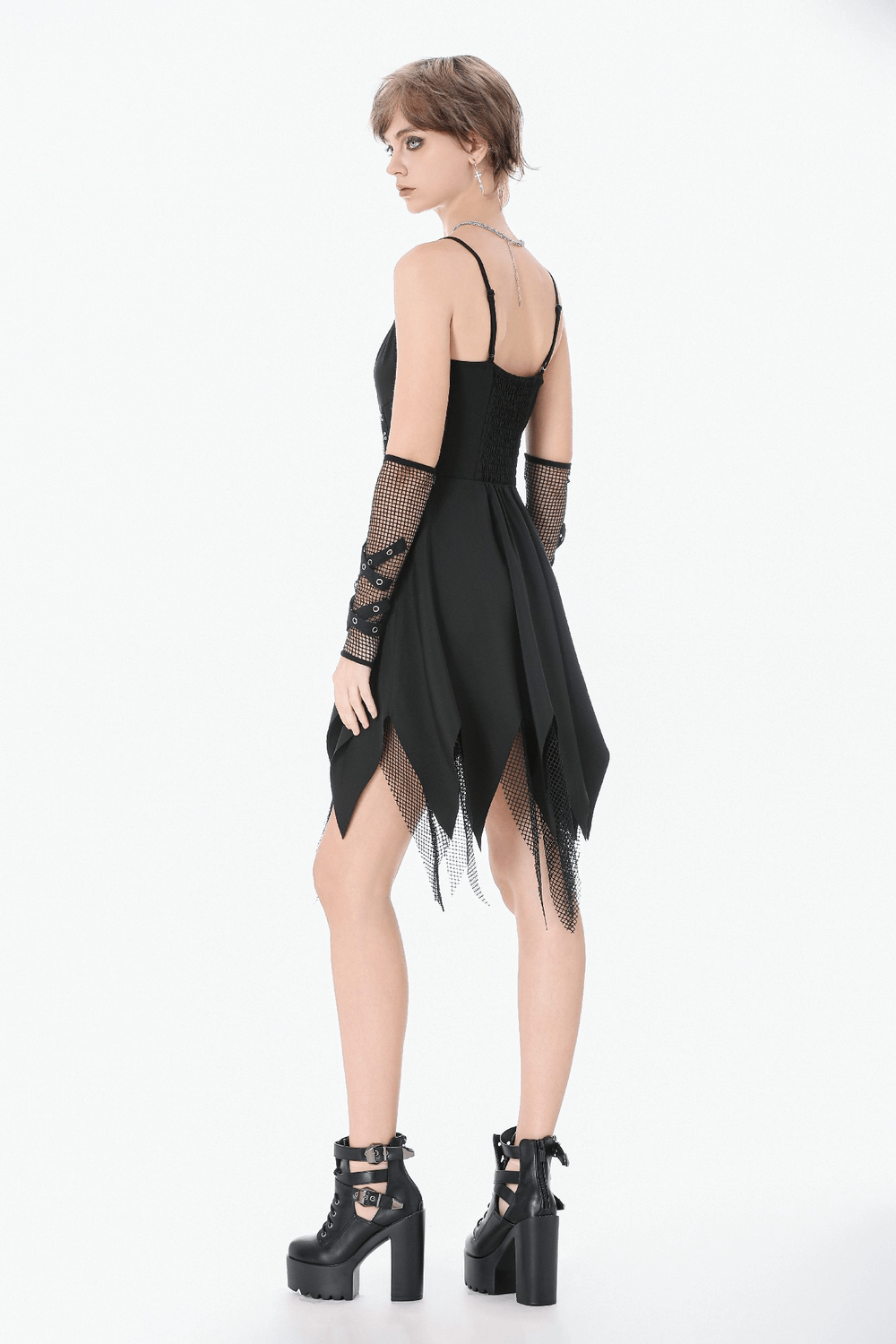 Sexy Zip Front Dress with Fishnet Jagged Hem Detail - image 14