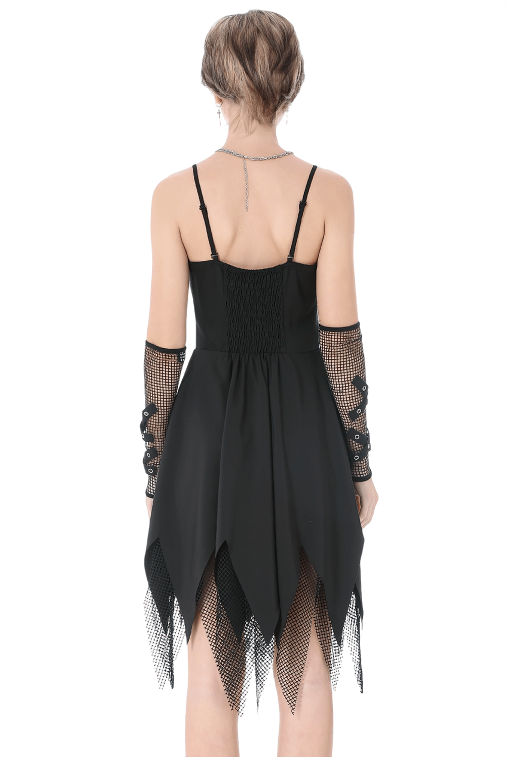 Sexy Zip Front Dress with Fishnet Jagged Hem Detail - image 2