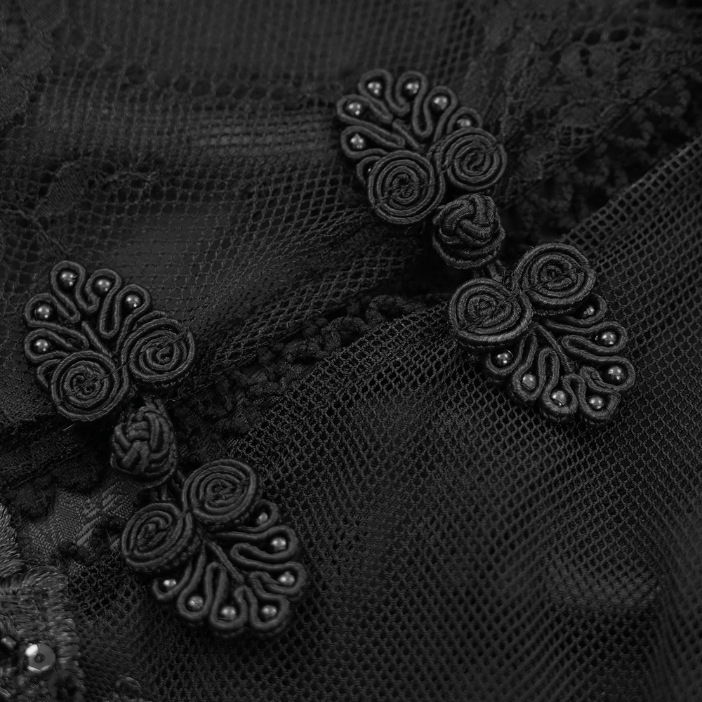 Sheer Lace Dress with Appliques and Flared Sleeves - image 7