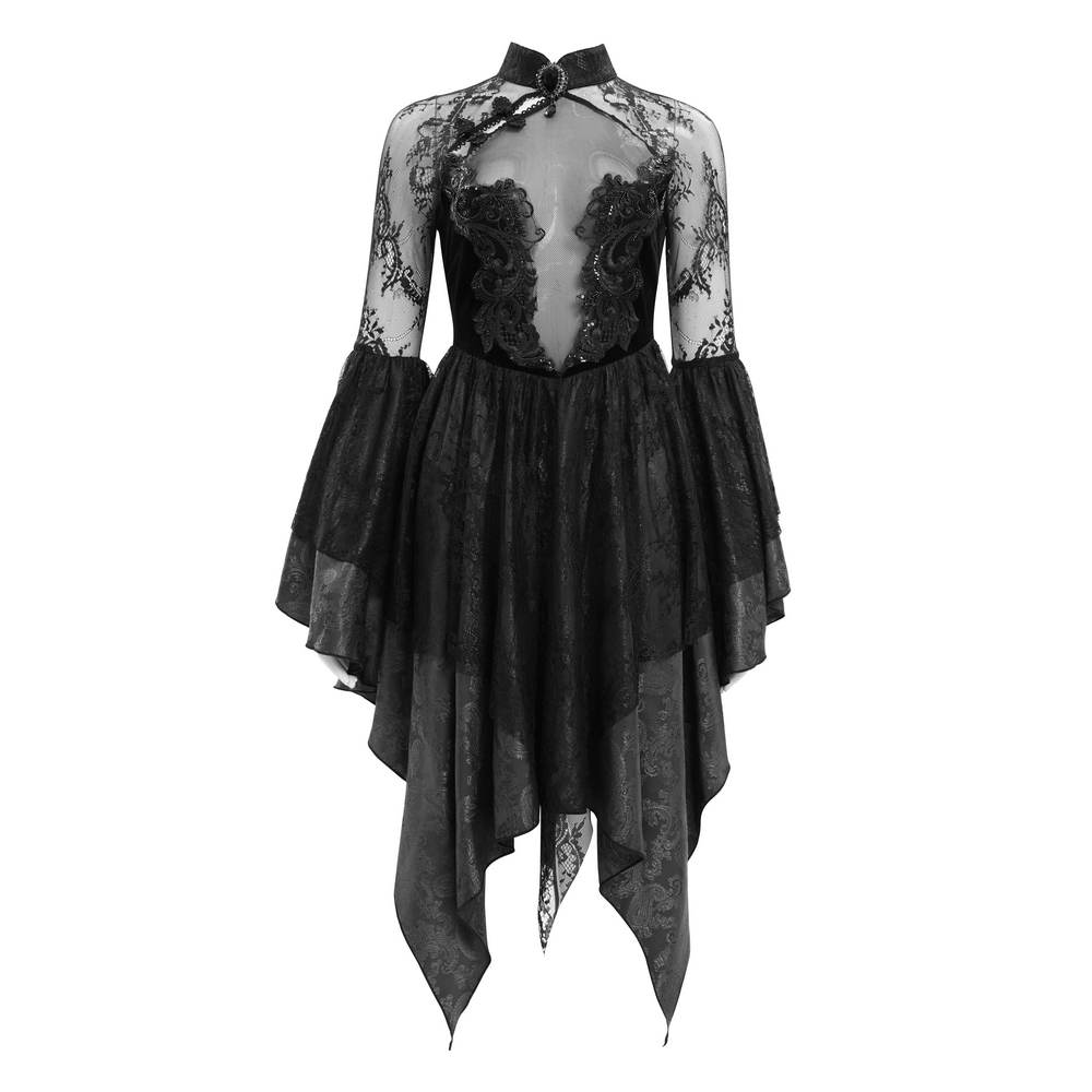 Sheer Lace Dress with Appliques and Flared Sleeves - image 3