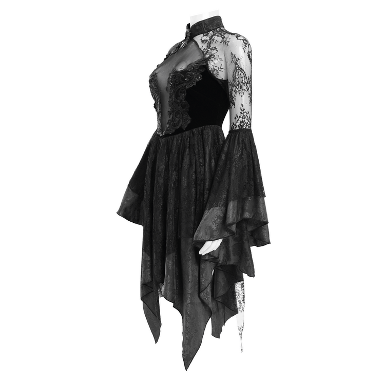 Sheer Lace Dress with Appliques and Flared Sleeves - image 4