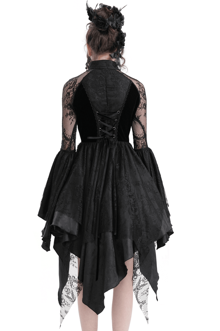 Sheer Lace Dress with Appliques and Flared Sleeves - image 2