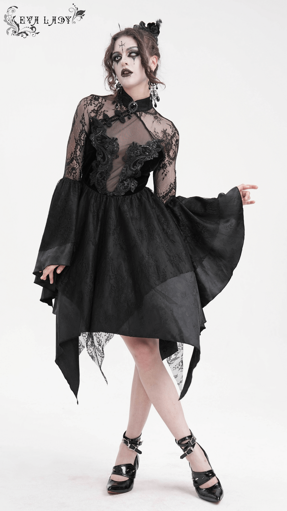 Sheer Lace Dress with Appliques and Flared Sleeves - image 13