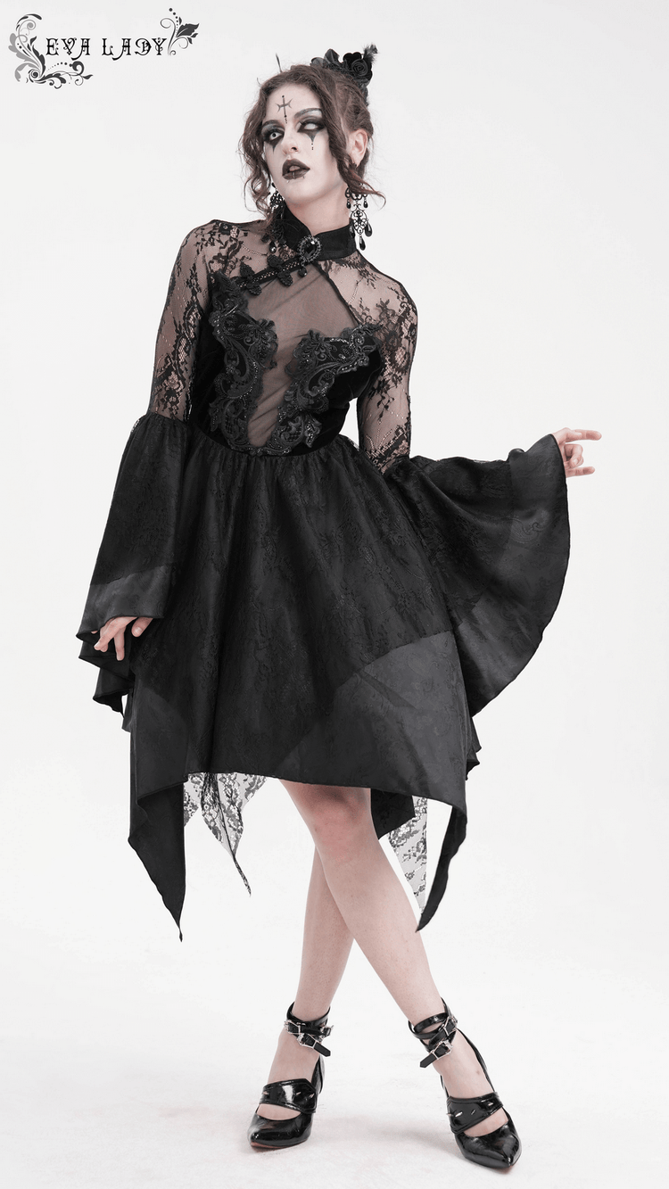 Sheer Lace Dress with Appliques and Flared Sleeves - image 13