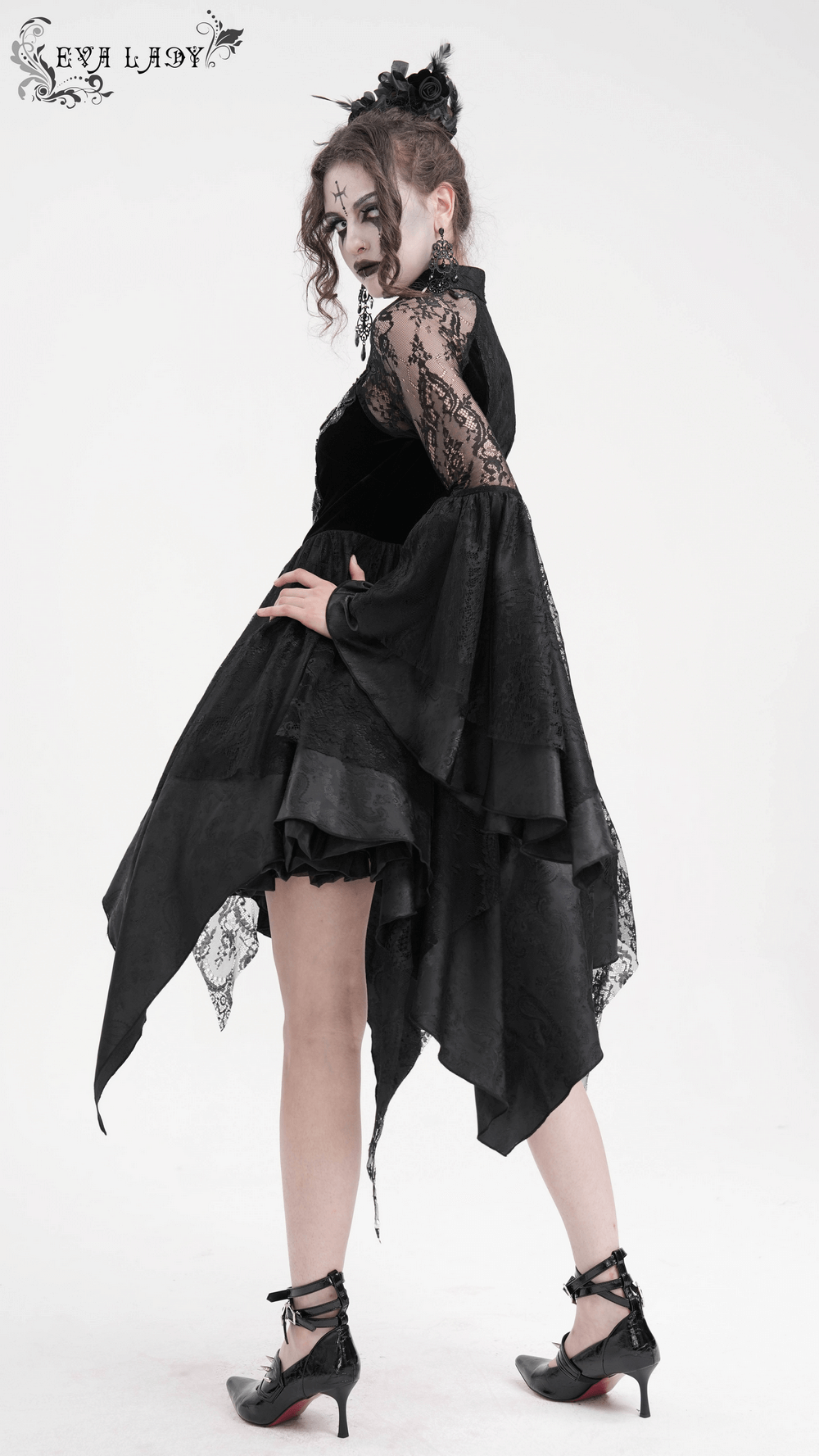 Sheer Lace Dress with Appliques and Flared Sleeves - image 14