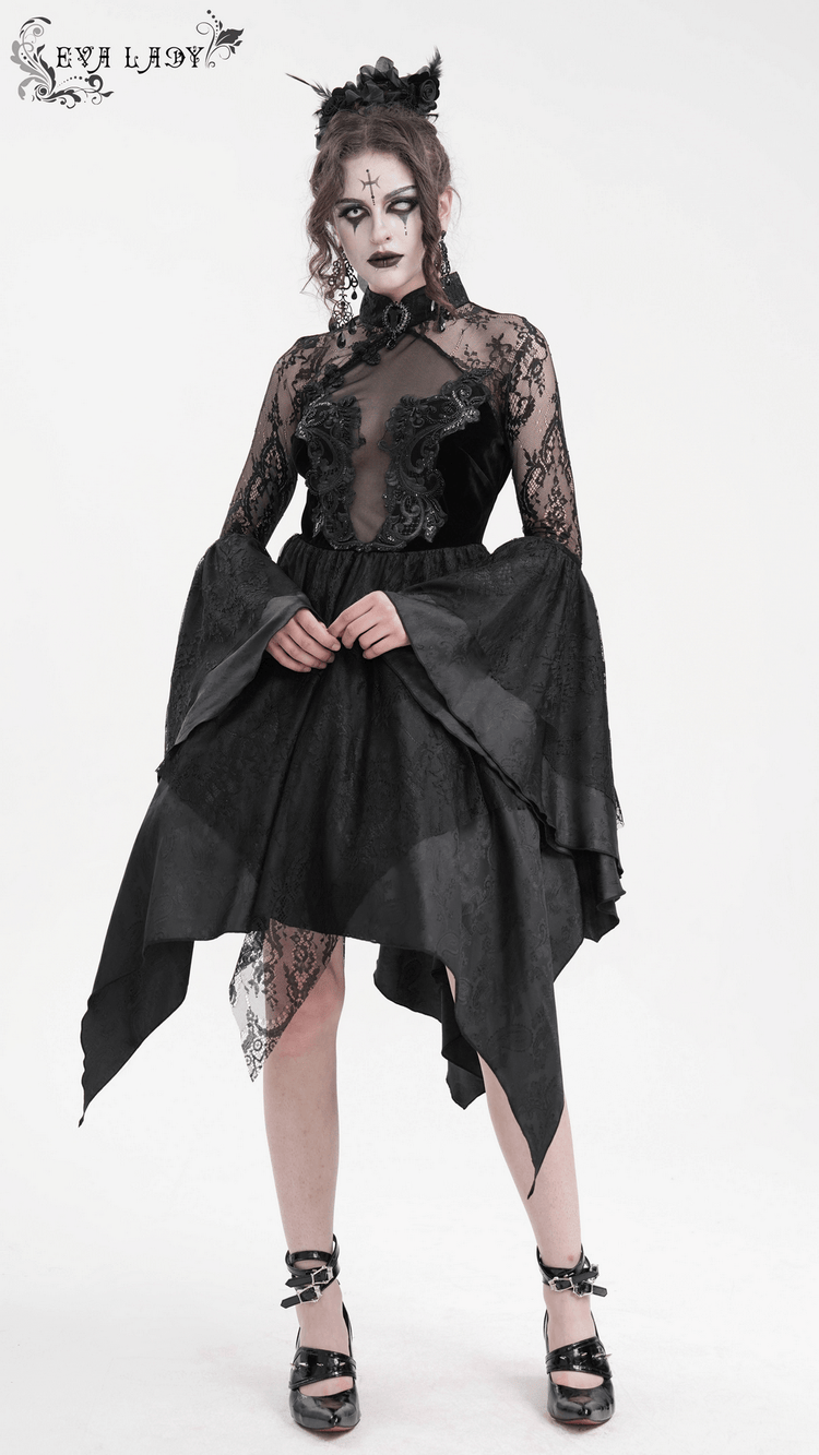 Sheer Lace Dress with Appliques and Flared Sleeves - image 16