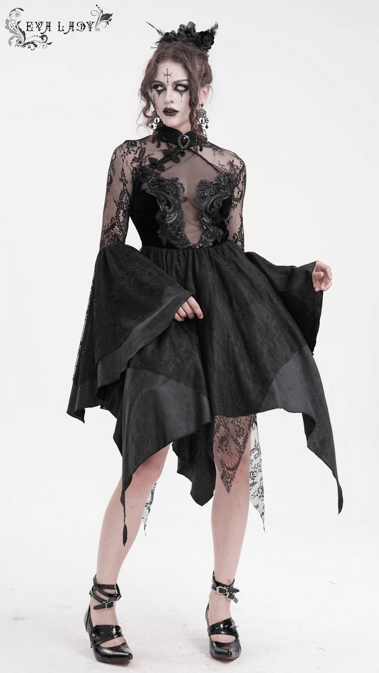 Sheer Lace Dress with Appliques and Flared Sleeves - image 17