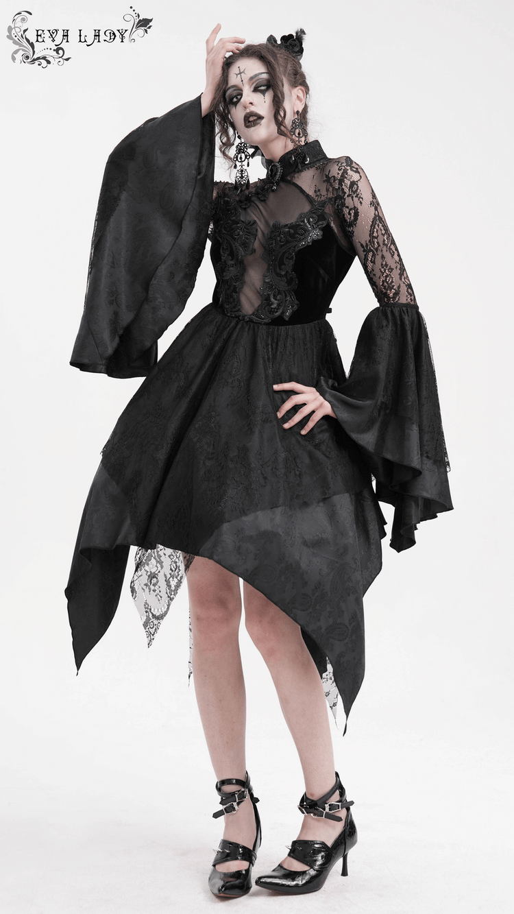 Sheer Lace Dress with Appliques and Flared Sleeves - image 18