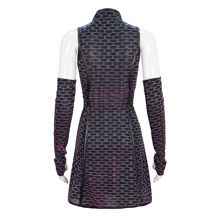 Short Punk Dress with Lace-up On Waist / Extraordinary Women's Dress with Detachable Long Gloves - image 5