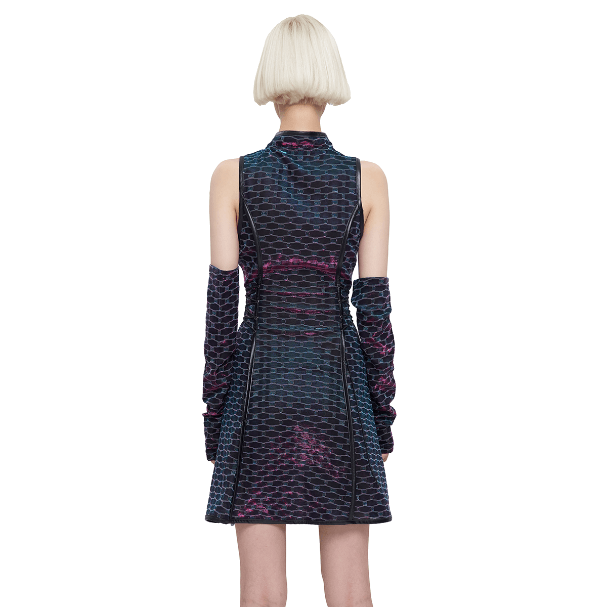 Short Punk Dress with Lace-up On Waist / Extraordinary Women's Dress with Detachable Long Gloves - image 2