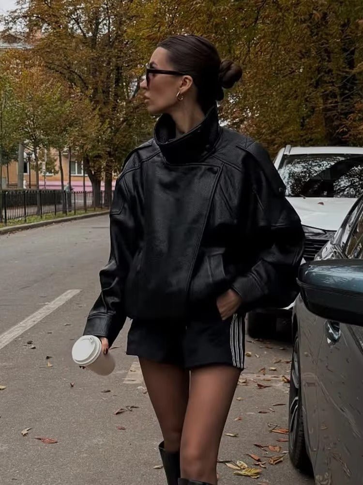 Black vegan leather jacket full-length styling