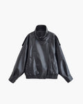 Veste asymétrique en cuir vegan Carla noire vue de face