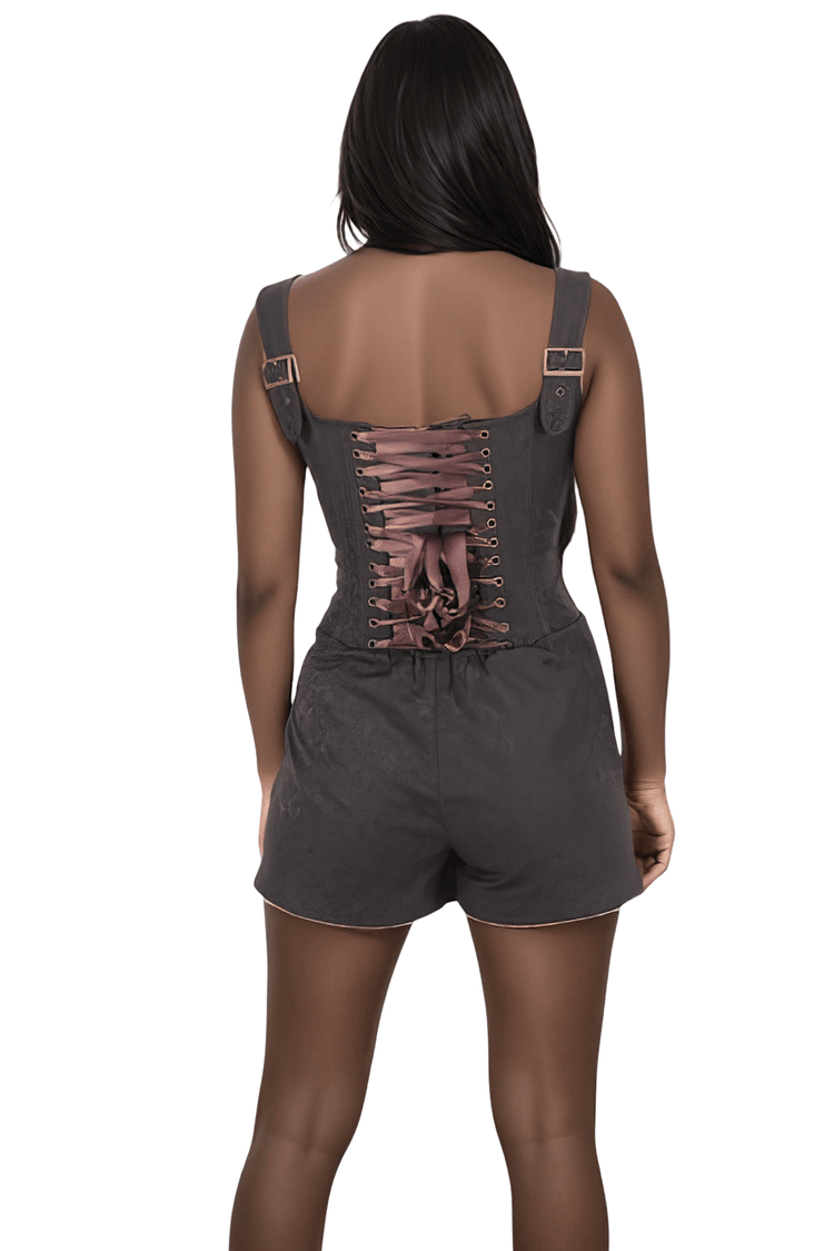 Sonny Brown Brocade Corset Skort Dress with Floral Pattern - image 2