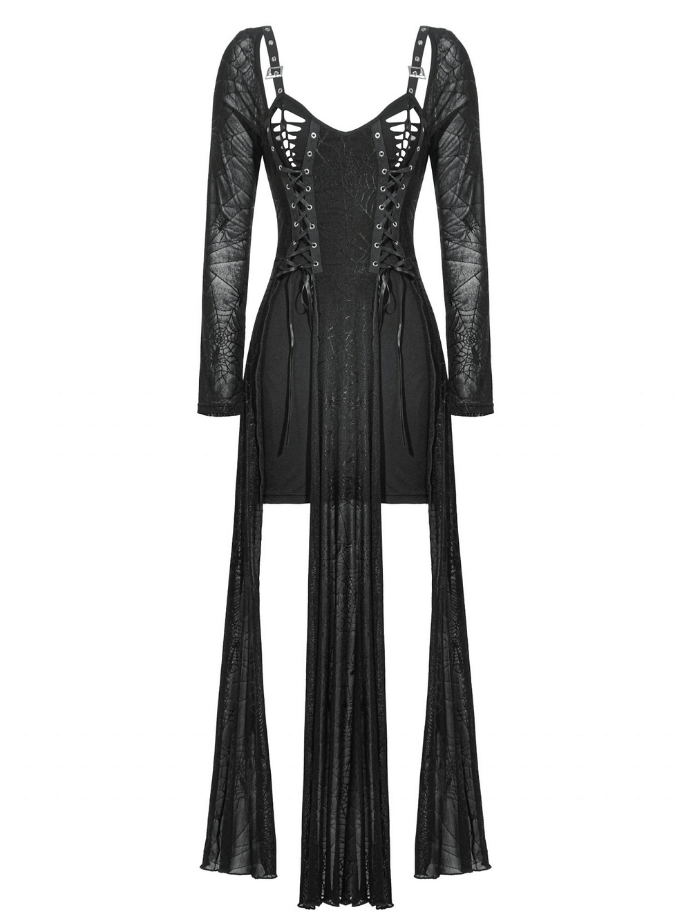Spiderweb Lace-Up Dress with Sheer Sleeves and Straps - image 4