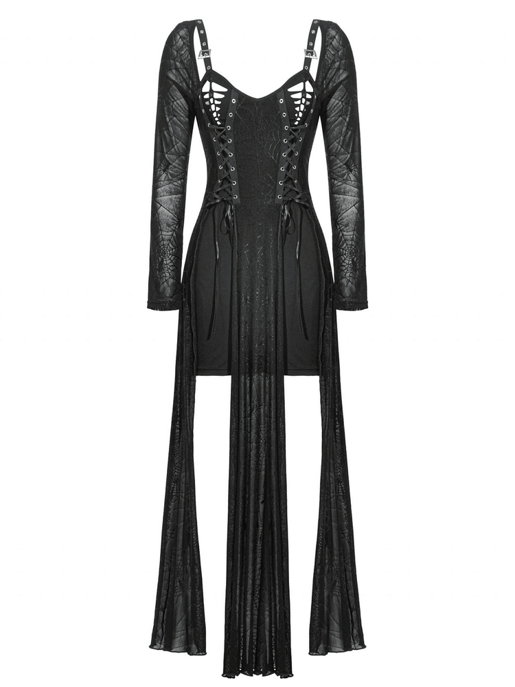 Spiderweb Lace-Up Dress with Sheer Sleeves and Straps - image 4