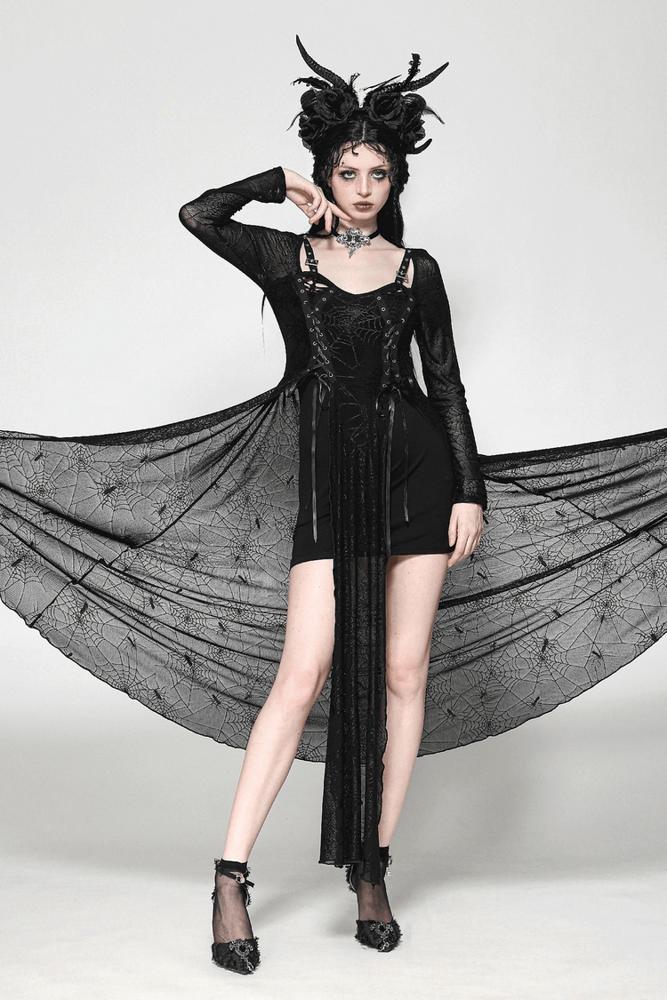 Spiderweb Lace-Up Dress with Sheer Sleeves and Straps - image 15