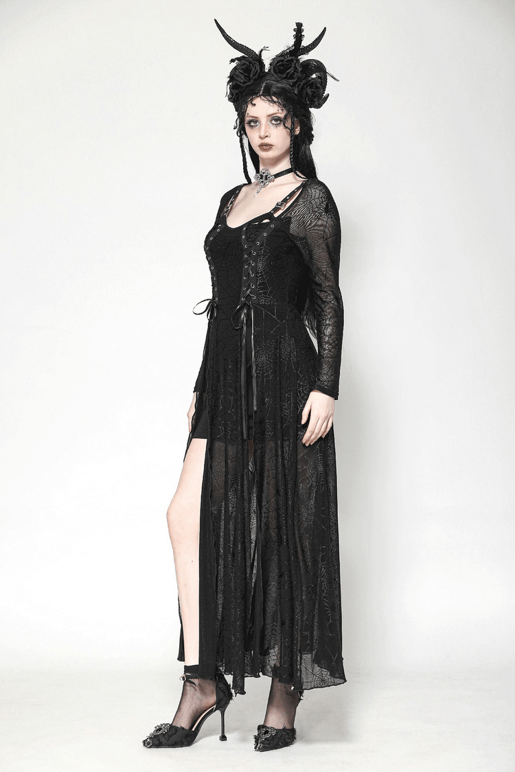 Spiderweb Lace-Up Dress with Sheer Sleeves and Straps - image 13