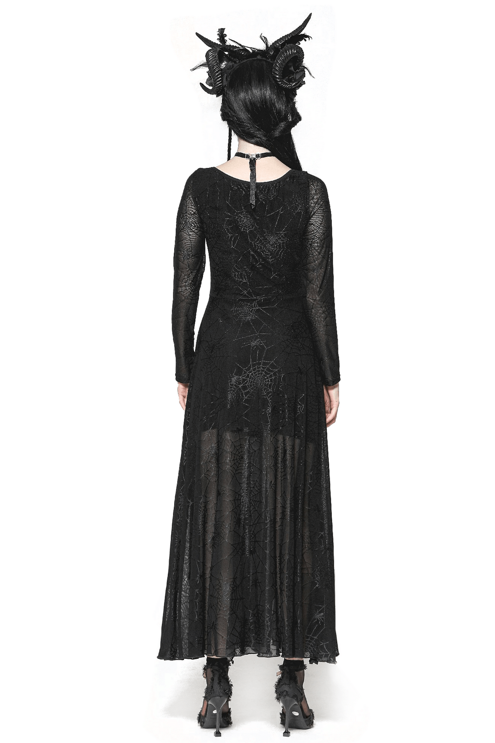 Spiderweb Lace-Up Dress with Sheer Sleeves and Straps - image 2