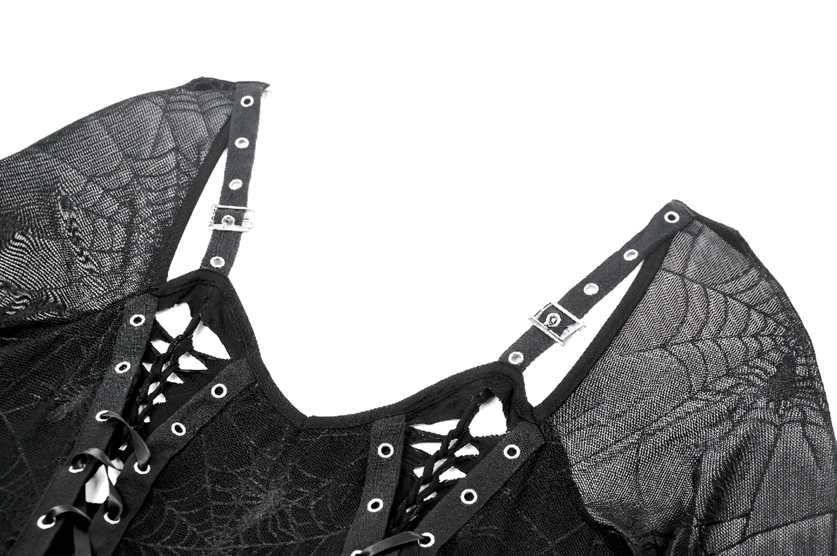 Spiderweb Lace-Up Dress with Sheer Sleeves and Straps - image 6
