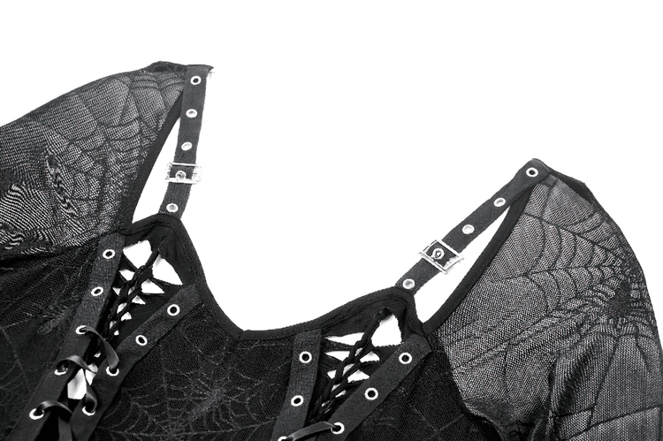 Spiderweb Lace-Up Dress with Sheer Sleeves and Straps - image 6