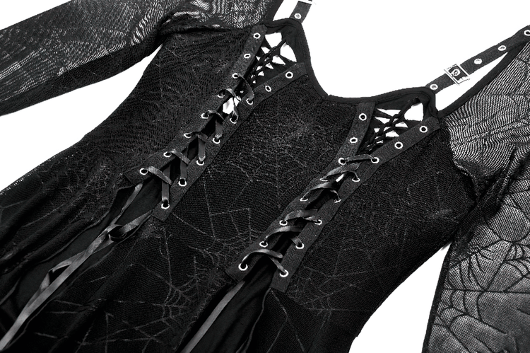 Spiderweb Lace-Up Dress with Sheer Sleeves and Straps - image 7
