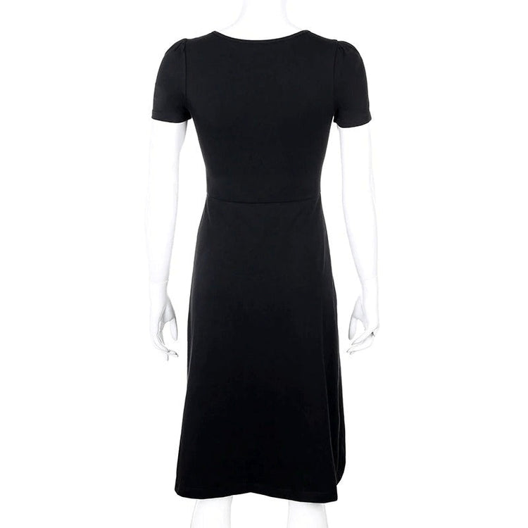 Square Neck Elegant Black Dress / Side Split Short Sleeves Casual Dress / Female Gothic Dresses - image 4