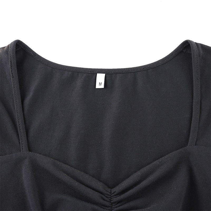 Square Neck Elegant Black Dress / Side Split Short Sleeves Casual Dress / Female Gothic Dresses - image 6