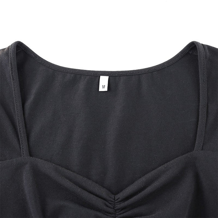 Square Neck Elegant Black Dress / Side Split Short Sleeves Casual Dress / Female Gothic Dresses - image 6