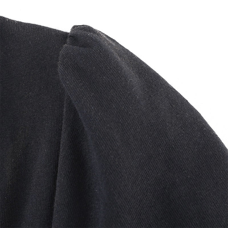 Square Neck Elegant Black Dress / Side Split Short Sleeves Casual Dress / Female Gothic Dresses - image 5
