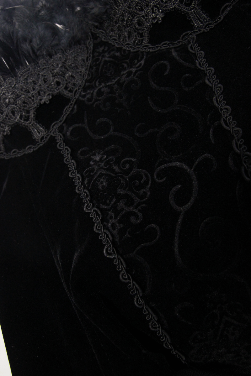 Strapless Dress With Lace Train / Gothic Asymmetry Hem Dress with Feathers - image 15