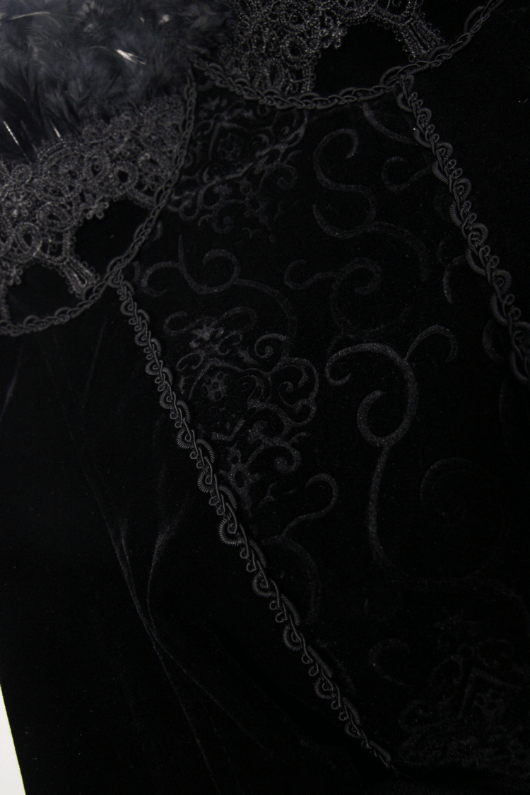 Strapless Dress With Lace Train / Gothic Asymmetry Hem Dress with Feathers - image 15