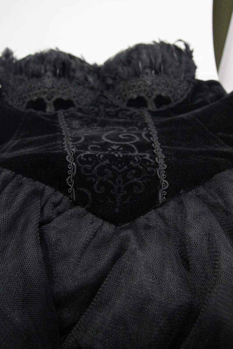 Strapless Dress With Lace Train / Gothic Asymmetry Hem Dress with Feathers - image 6